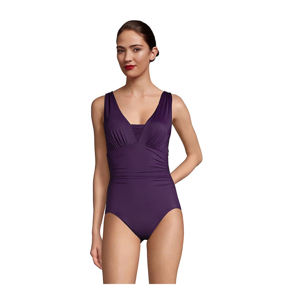 Lands End swimsuit Grecian tummy blackberry - Picture 3 of 7